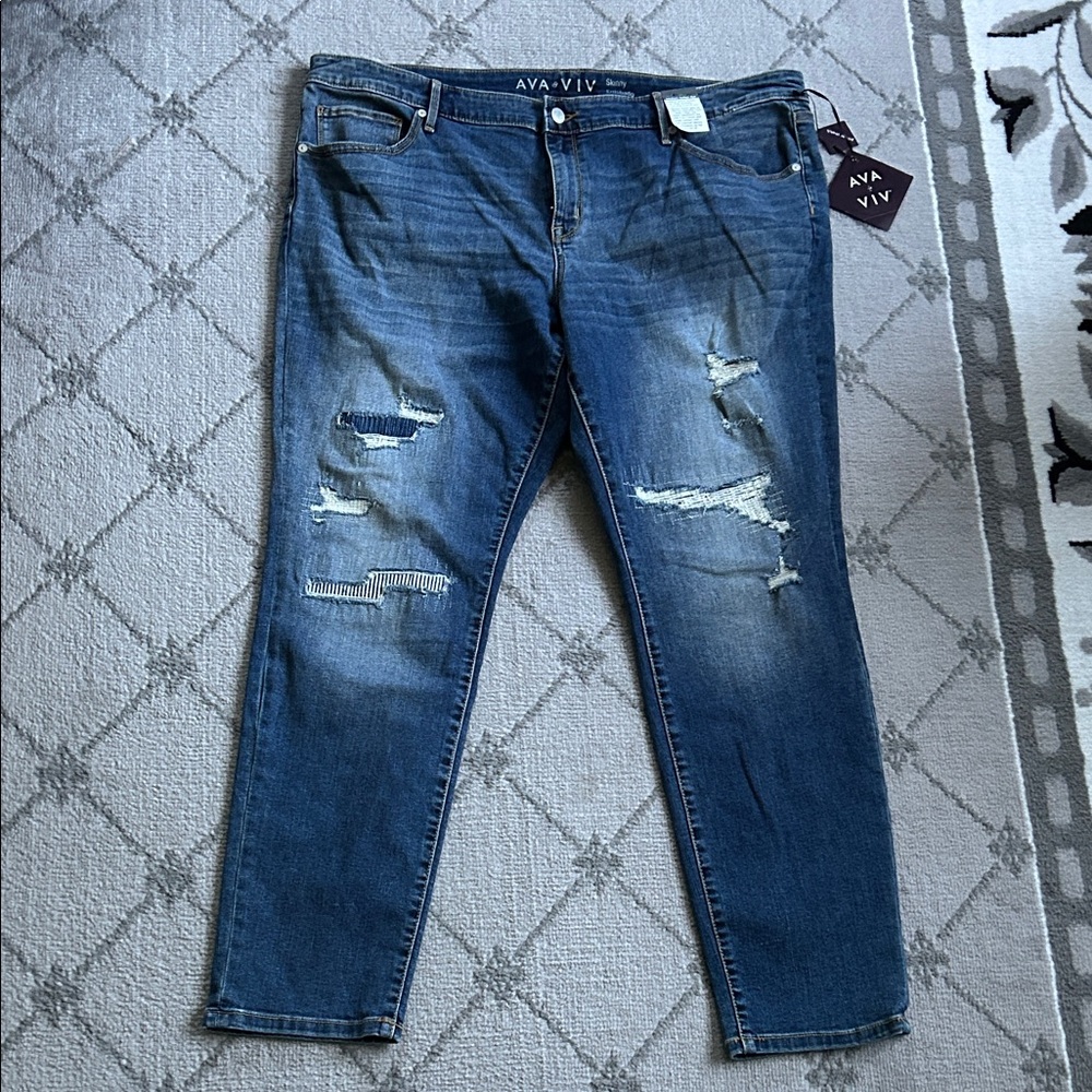 Ava & Viv Women’s Skinny Ripped Dark Blue Jeans
